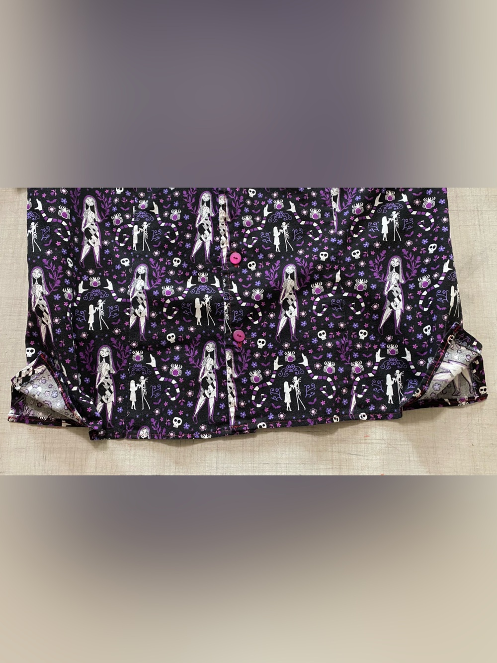Homemade Nightmare before Christmas Purple Gothic Skeleton Floral Button-Up - Picture 7 of 8
